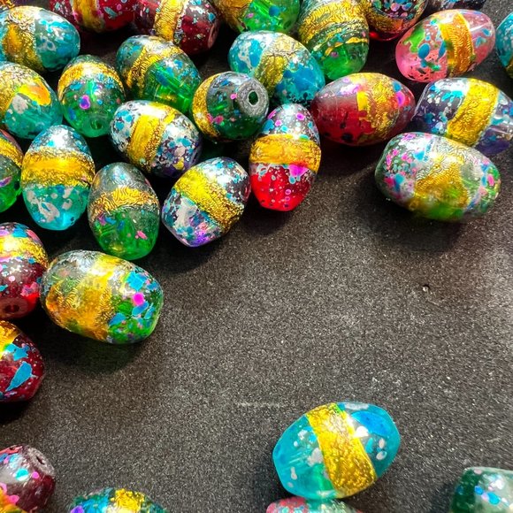 NWOT📌 80 Glass Beads Oval Hand Painted  for Jewelry Making - Craft - Creative - Picture 15 of 16